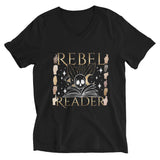 Rebel Reader Unisex Short Sleeve V-Neck T-Shirt Gold Logo