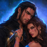 Illustration of a man holding a woman against a cosmic background