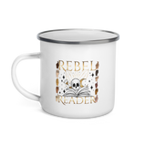 Rebel Reader Enamel Mug Gold Logo