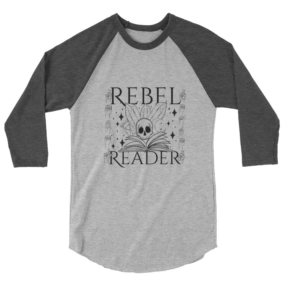 Rebel Reader 3/4 sleeve raglan shirt Black Logo