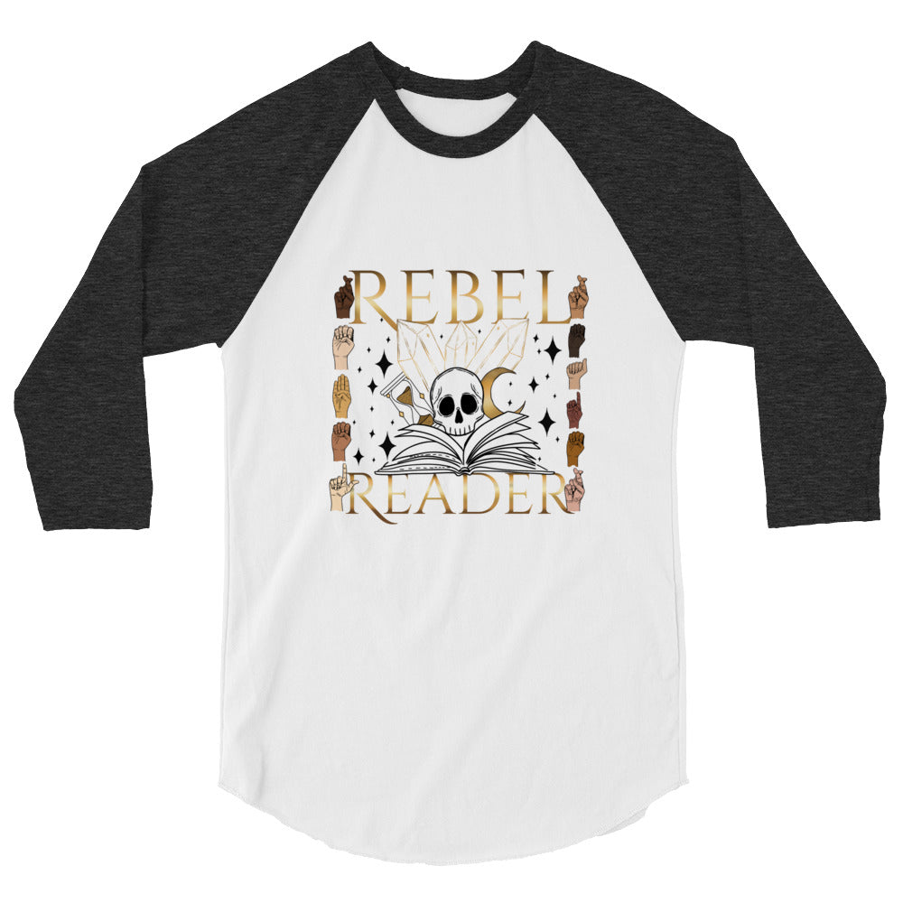 Rebel Reader 3/4 sleeve raglan shirt Gold Logo