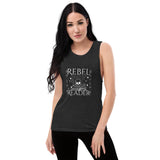 Rebel Reader Ladies’ Muscle Tank White Logo