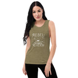 Rebel Reader Ladies’ Muscle Tank White Logo